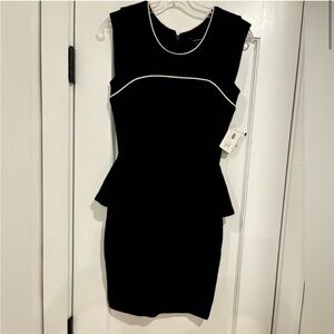 French Connection black sleeveless mini dress with peplum white piping trim
